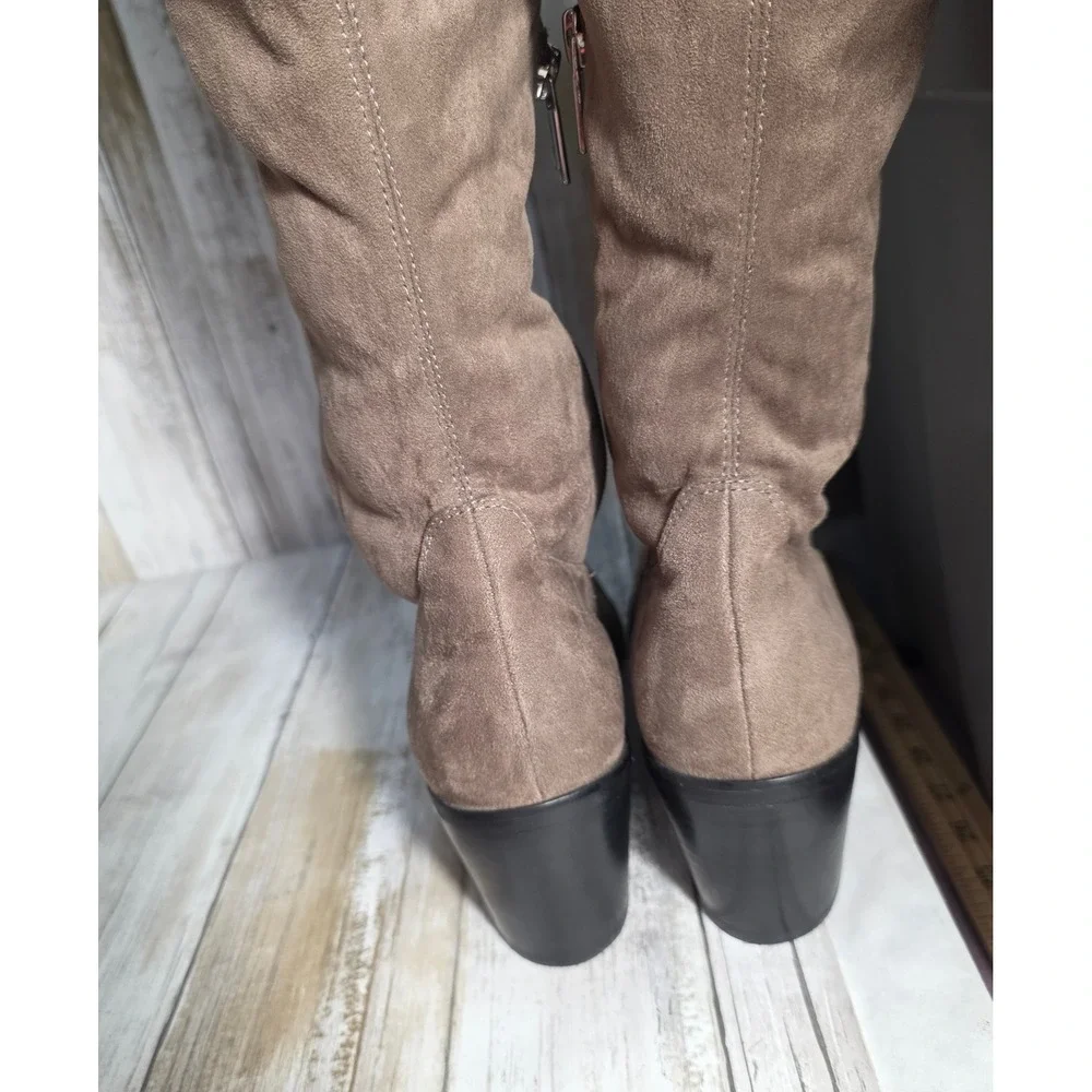 Marc Fisher Womens Taupe Faux Suede Over The Knee Block Heel Boots Size 7.5M